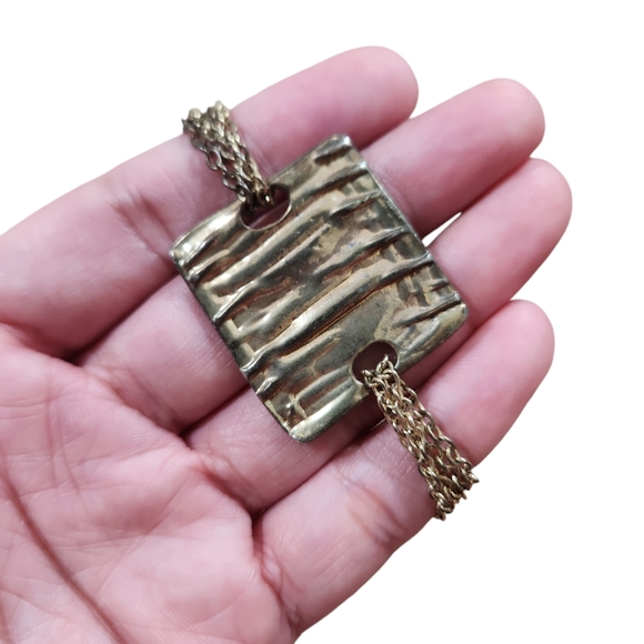 VCLM Tarnished Gold Toned Circle Square Accent Long Strand Necklace 35" - Picture 4 of 6